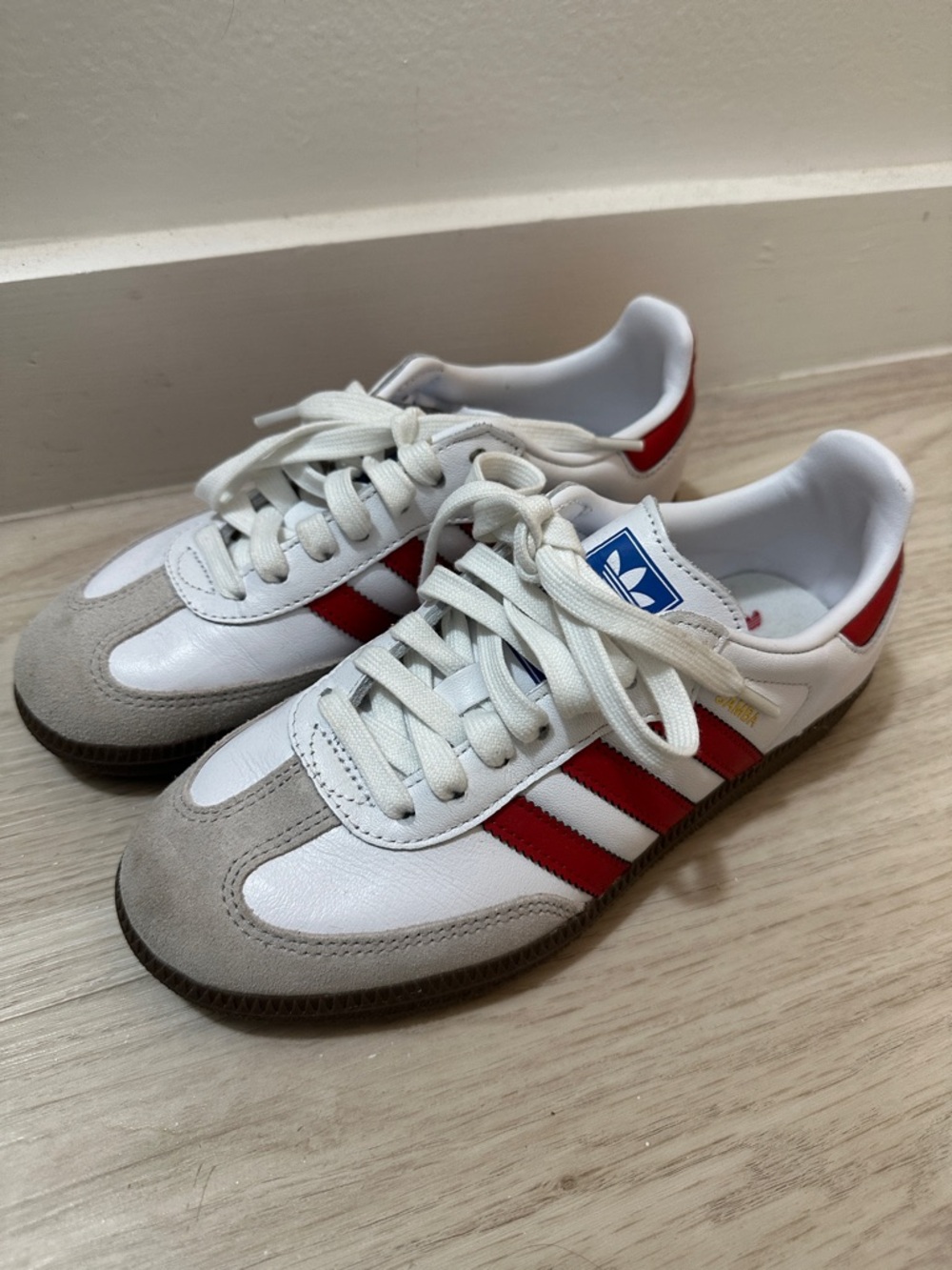 Adidas Samba White with Red Stripes